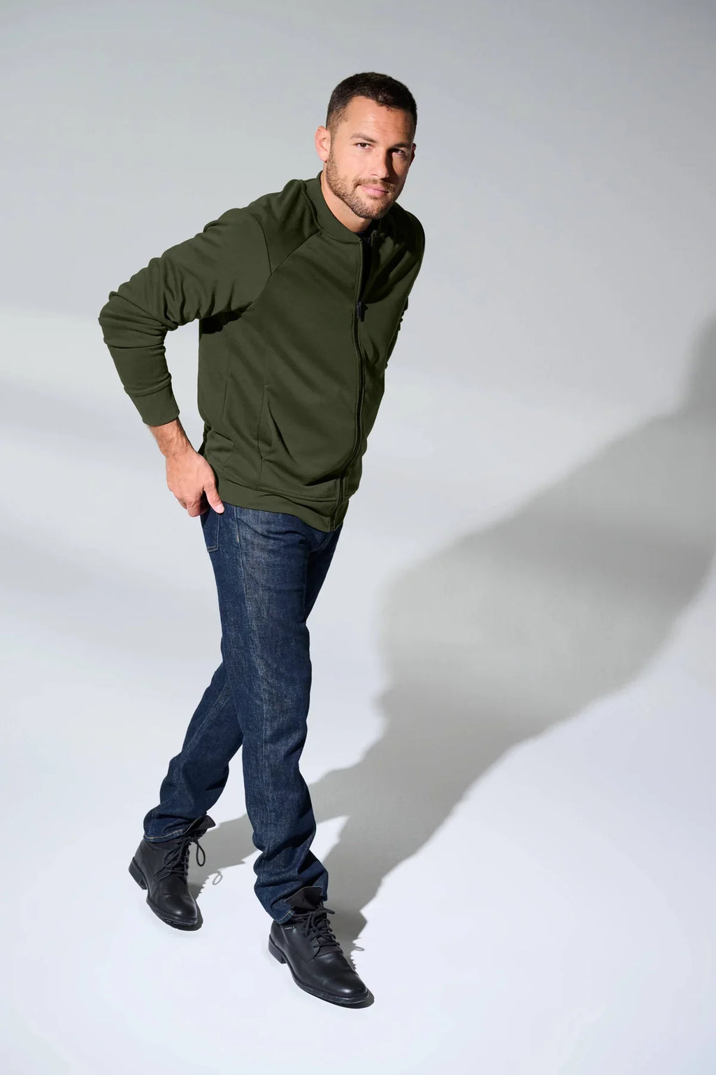 Mercer+Mettle Double-Knit Bomber with custom logo embroidery