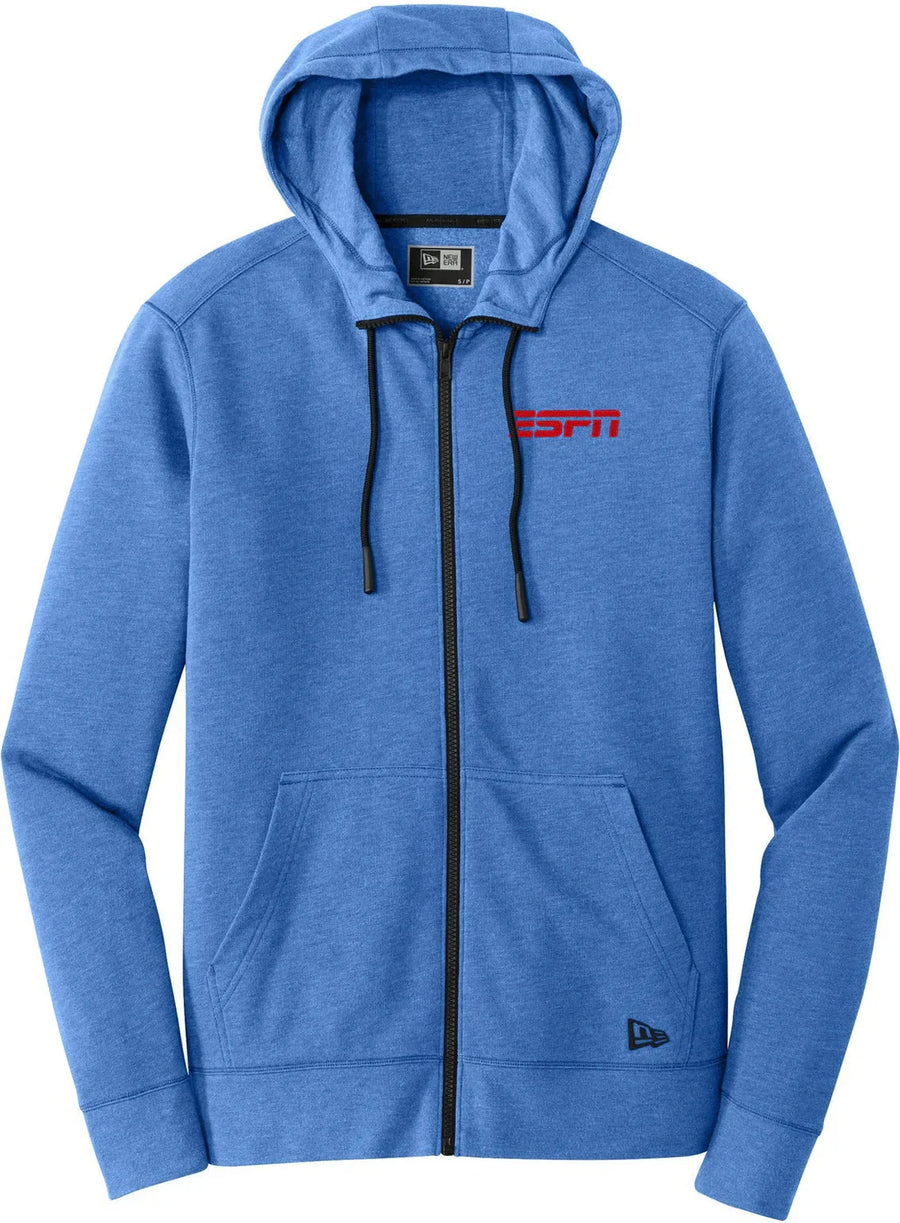 New Era Tri-Blend Fleece Full-Zip Hoodie with custom logo embroidery