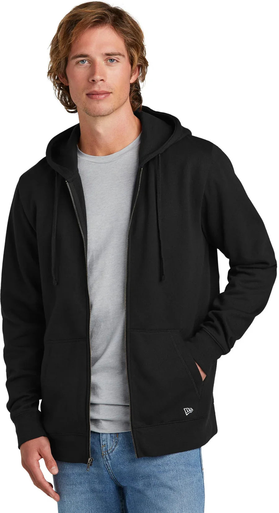 New Era Comeback Fleece Full-Zip Hoodie with custom logo embroidery