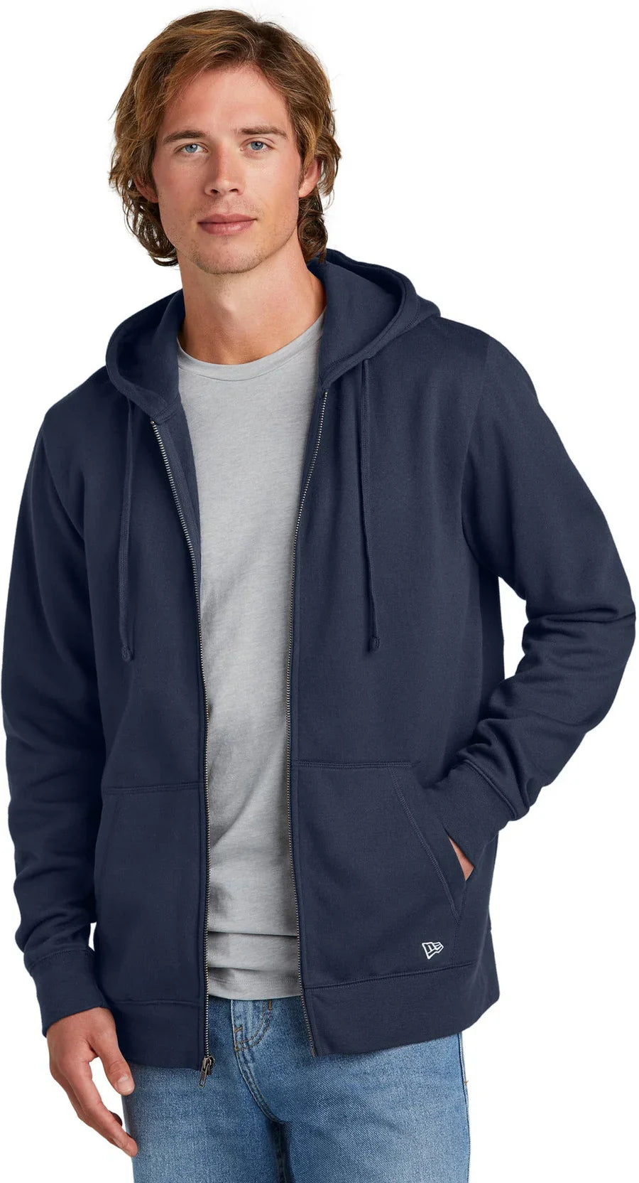 New Era Comeback Fleece Full-Zip Hoodie with custom logo embroidery