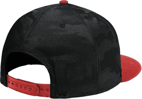 New Era Camo Flat Bill Snapback Cap with custom logo embroidery