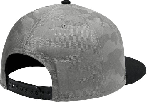 New Era Camo Flat Bill Snapback Cap with custom logo embroidery