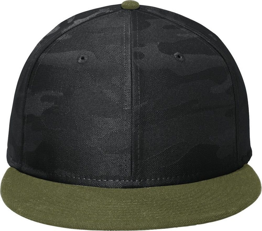 New Era Camo Flat Bill Snapback Cap with custom logo embroidery