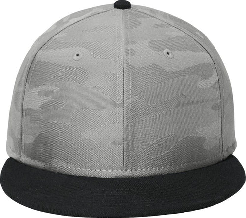 New Era Camo Flat Bill Snapback Cap with custom logo embroidery