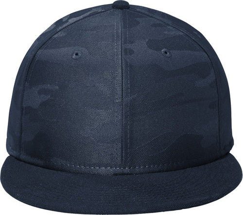 New Era Camo Flat Bill Snapback Cap with custom logo embroidery