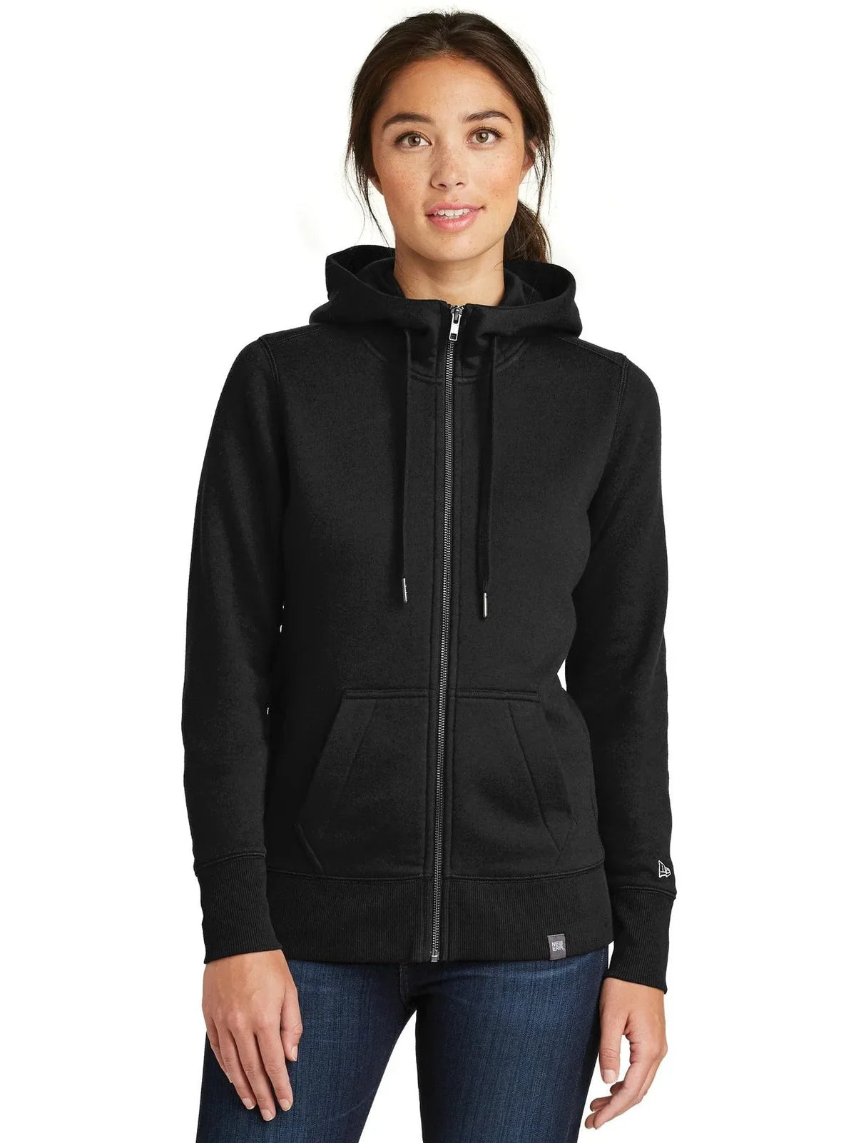 New Era Women's French Terry Full-Zip Hoodie with custom logo embroidery