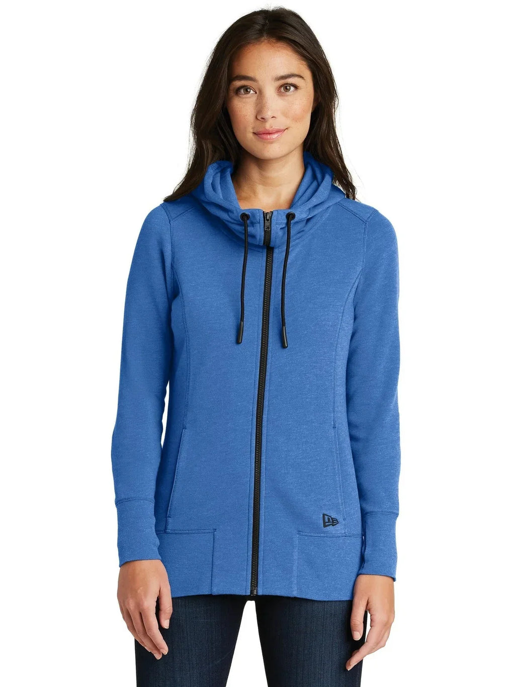New Era Women's Tri-Blend Fleece Full-Zip Hoodie with custom logo embroidery