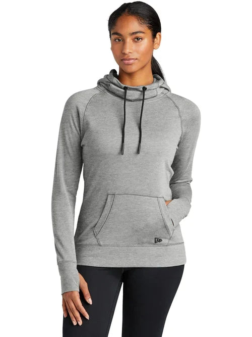 New Era Ladies Tri-Blend Fleece Pullover Hoodie with custom logo embroidery