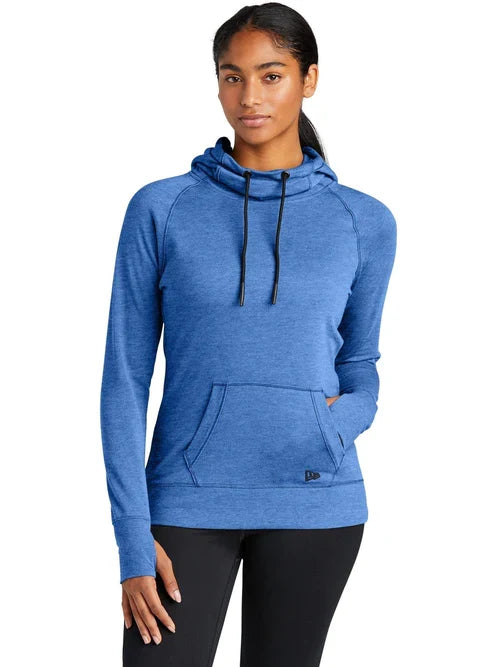 New Era Ladies Tri-Blend Fleece Pullover Hoodie with custom logo embroidery