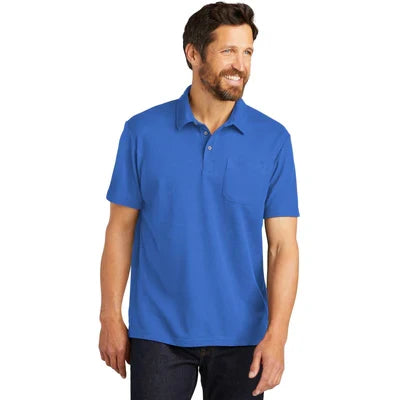 Port Authority C-FREE Cotton Blend Pique Pocket Polo with custom logo embroidery