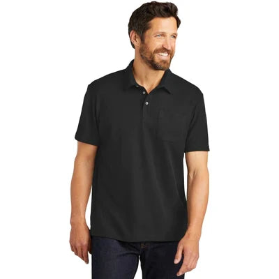 Port Authority C-FREE Cotton Blend Pique Pocket Polo with custom logo embroidery