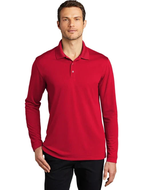 Port Authority Dry Zone UV Micro-Mesh Long Sleeve Polo with custom logo embroidery