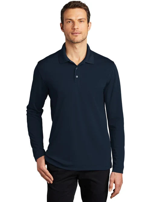 Port Authority Dry Zone UV Micro-Mesh Long Sleeve Polo with custom logo embroidery
