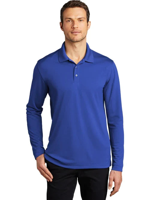 Port Authority Dry Zone UV Micro-Mesh Long Sleeve Polo with custom logo embroidery