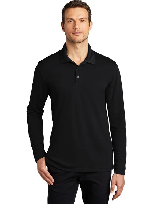 Port Authority Dry Zone UV Micro-Mesh Long Sleeve Polo with custom logo embroidery