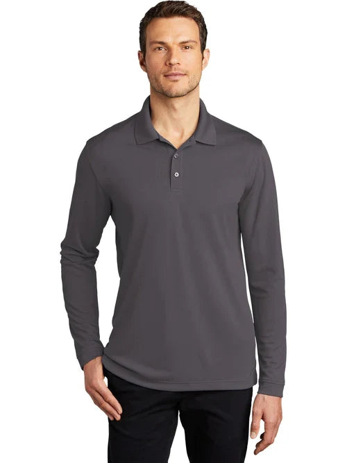 Port Authority Dry Zone UV Micro-Mesh Long Sleeve Polo with custom logo embroidery
