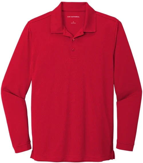 Port Authority Dry Zone UV Micro-Mesh Long Sleeve Polo with custom logo embroidery