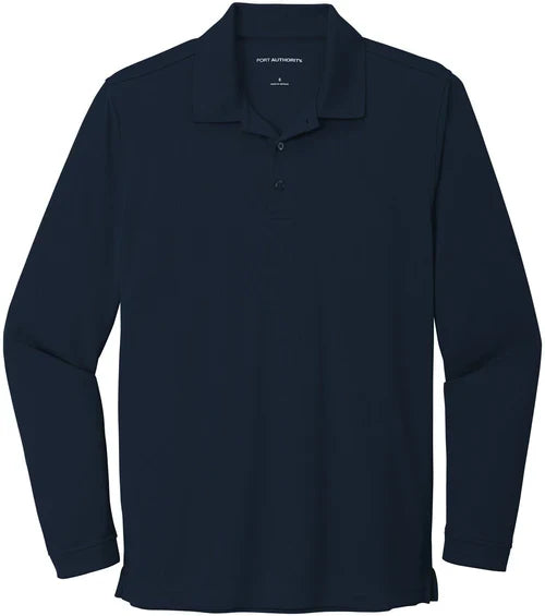 Port Authority Dry Zone UV Micro-Mesh Long Sleeve Polo with custom logo embroidery