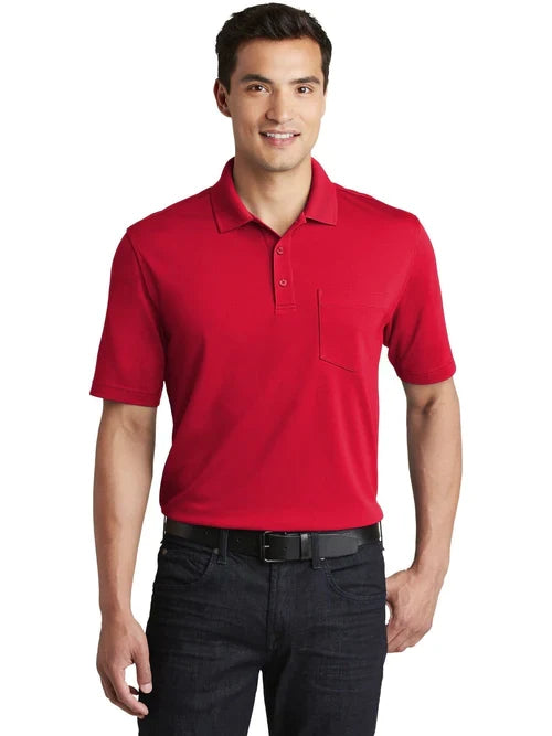 Port Authority Dry Zone UV Micro-Mesh Pocket Polo with custom logo embroidery