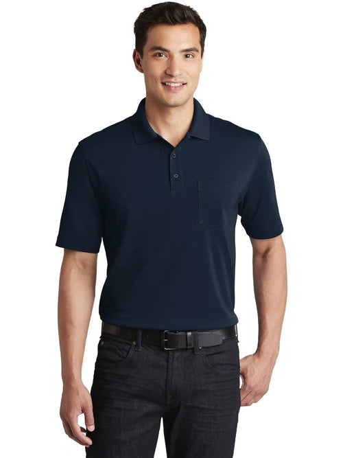 Port Authority Dry Zone UV Micro-Mesh Pocket Polo with custom logo embroidery