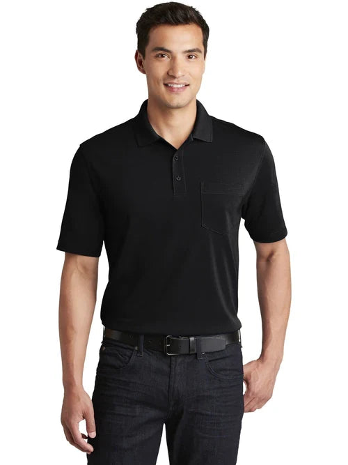 Port Authority Dry Zone UV Micro-Mesh Pocket Polo with custom logo embroidery
