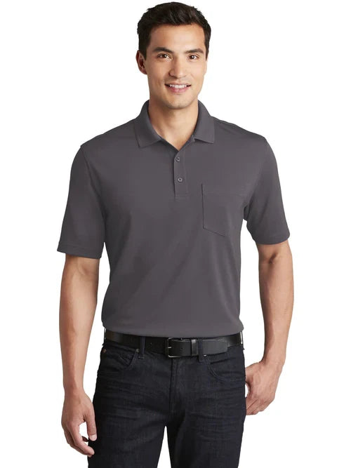 Port Authority Dry Zone UV Micro-Mesh Pocket Polo with custom logo embroidery