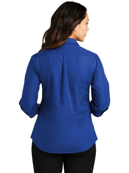 Port Authority Ladies 3/4-Sleeve Carefree Poplin Shirt with custom logo embroidery