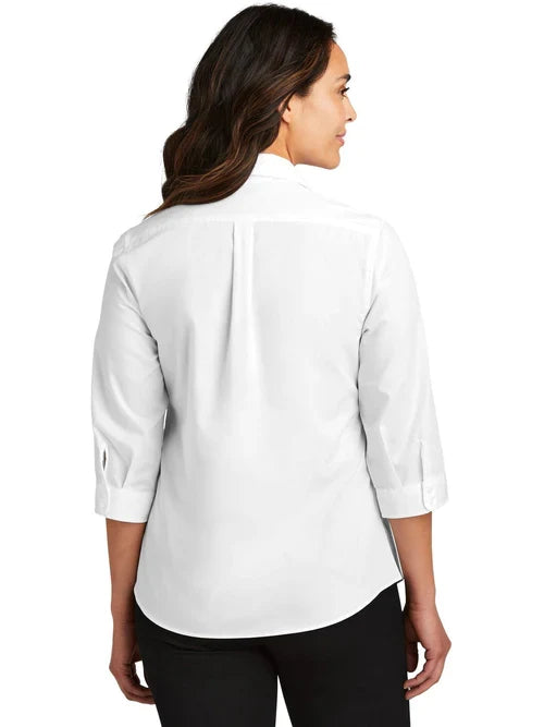 Port Authority Ladies 3/4-Sleeve Carefree Poplin Shirt with custom logo embroidery
