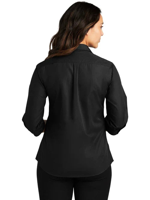 Port Authority Ladies 3/4-Sleeve Carefree Poplin Shirt with custom logo embroidery