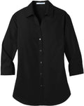 Port Authority Ladies 3/4-Sleeve Carefree Poplin Shirt with custom logo embroidery