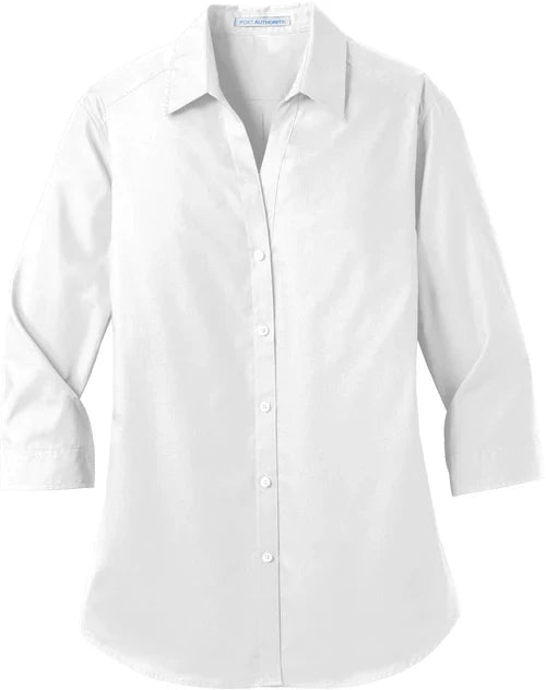 Port Authority Ladies 3/4-Sleeve Carefree Poplin Shirt with custom logo embroidery