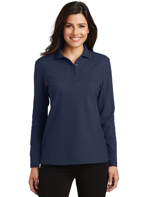 Port Authority Ladies Silk Touch Long Sleeve Polo with custom logo embroidery