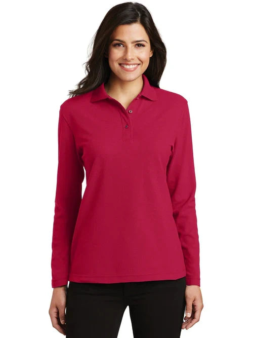 Port Authority Ladies Silk Touch Long Sleeve Polo with custom logo embroidery