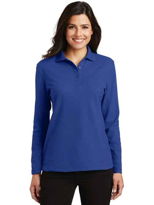 Port Authority Ladies Silk Touch Long Sleeve Polo with custom logo embroidery