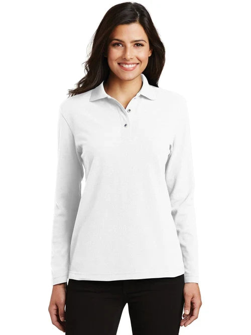 Port Authority Ladies Silk Touch Long Sleeve Polo with custom logo embroidery