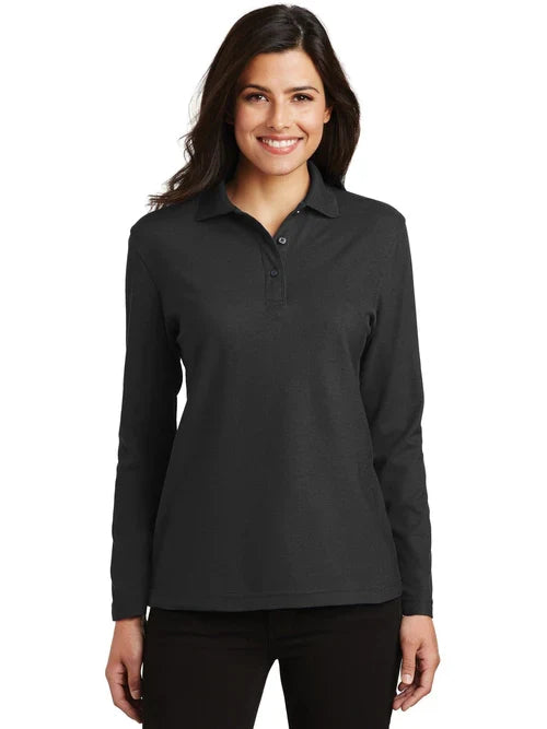 Port Authority Ladies Silk Touch Long Sleeve Polo with custom logo embroidery