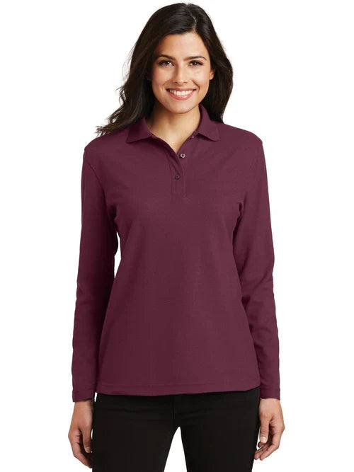 Port Authority Ladies Silk Touch Long Sleeve Polo with custom logo embroidery