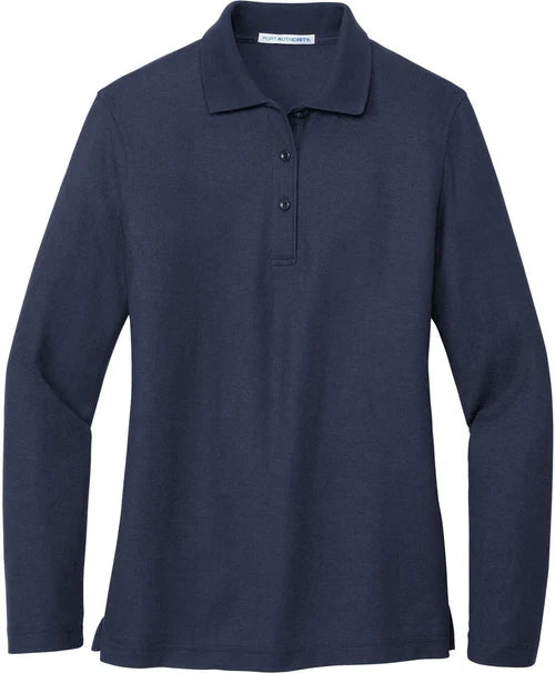 Port Authority Ladies Silk Touch Long Sleeve Polo with custom logo embroidery