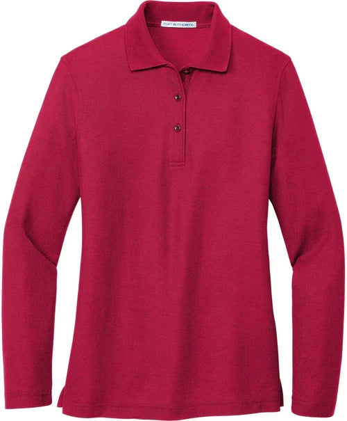 Port Authority Ladies Silk Touch Long Sleeve Polo with custom logo embroidery