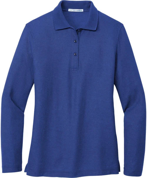 Port Authority Ladies Silk Touch Long Sleeve Polo with custom logo embroidery