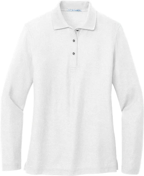 Port Authority Ladies Silk Touch Long Sleeve Polo with custom logo embroidery