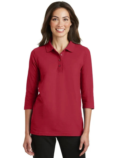 Port Authority Ladies Silk Touch 3/4-Sleeve Polo with custom logo embroidery
