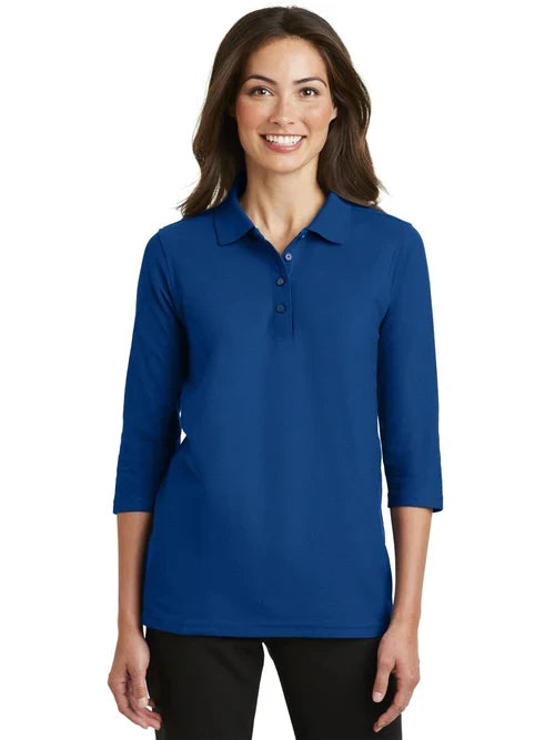 Port Authority Ladies Silk Touch 3/4-Sleeve Polo with custom logo embroidery