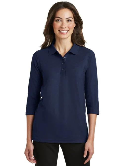 Port Authority Ladies Silk Touch 3/4-Sleeve Polo with custom logo embroidery