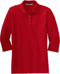 Port Authority Ladies Silk Touch 3/4-Sleeve Polo with custom logo embroidery
