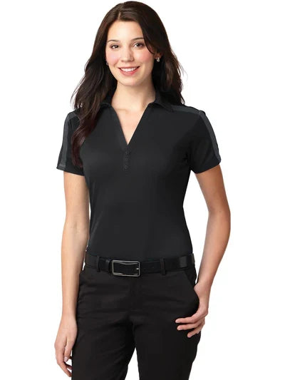 Port Authority Women's Silk Touch Performance Colorblock Stripe Polo with custom logo embroidery
