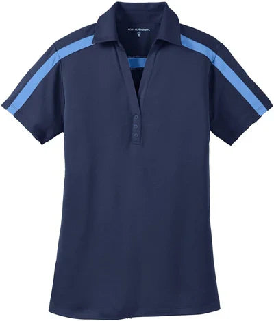 Port Authority Women's Silk Touch Performance Colorblock Stripe Polo with custom logo embroidery