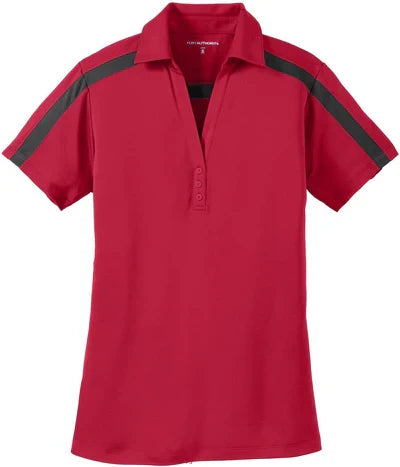 Port Authority Women's Silk Touch Performance Colorblock Stripe Polo with custom logo embroidery