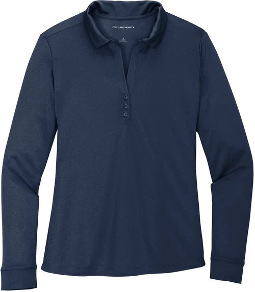 Port Authority Ladies Silk Touch Performance Long Sleeve Polo with custom logo embroidery