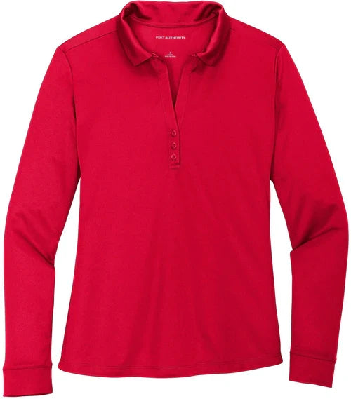 Port Authority Ladies Silk Touch Performance Long Sleeve Polo with custom logo embroidery